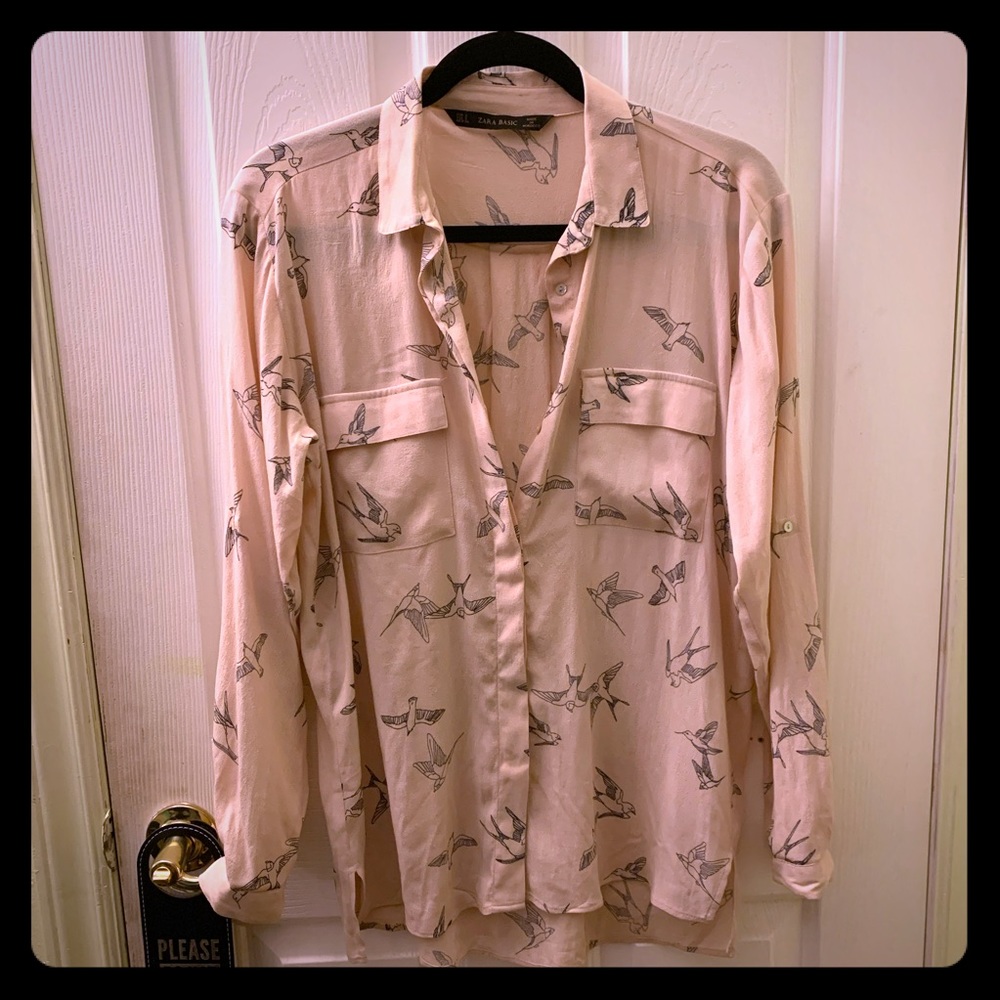 ZARA BASIC Pink Pattern Button Down
